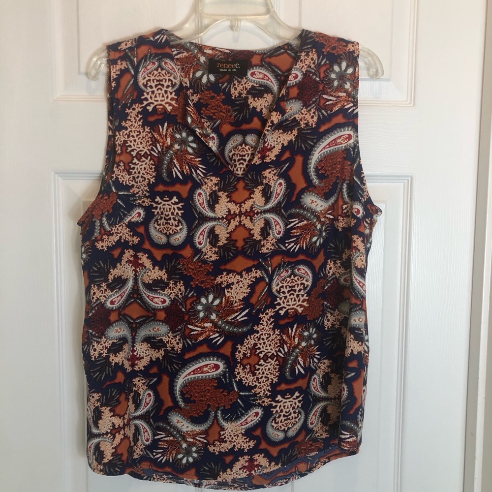 Renee C Sleeveless V-Neck Paisley Print Blouse  Size XL